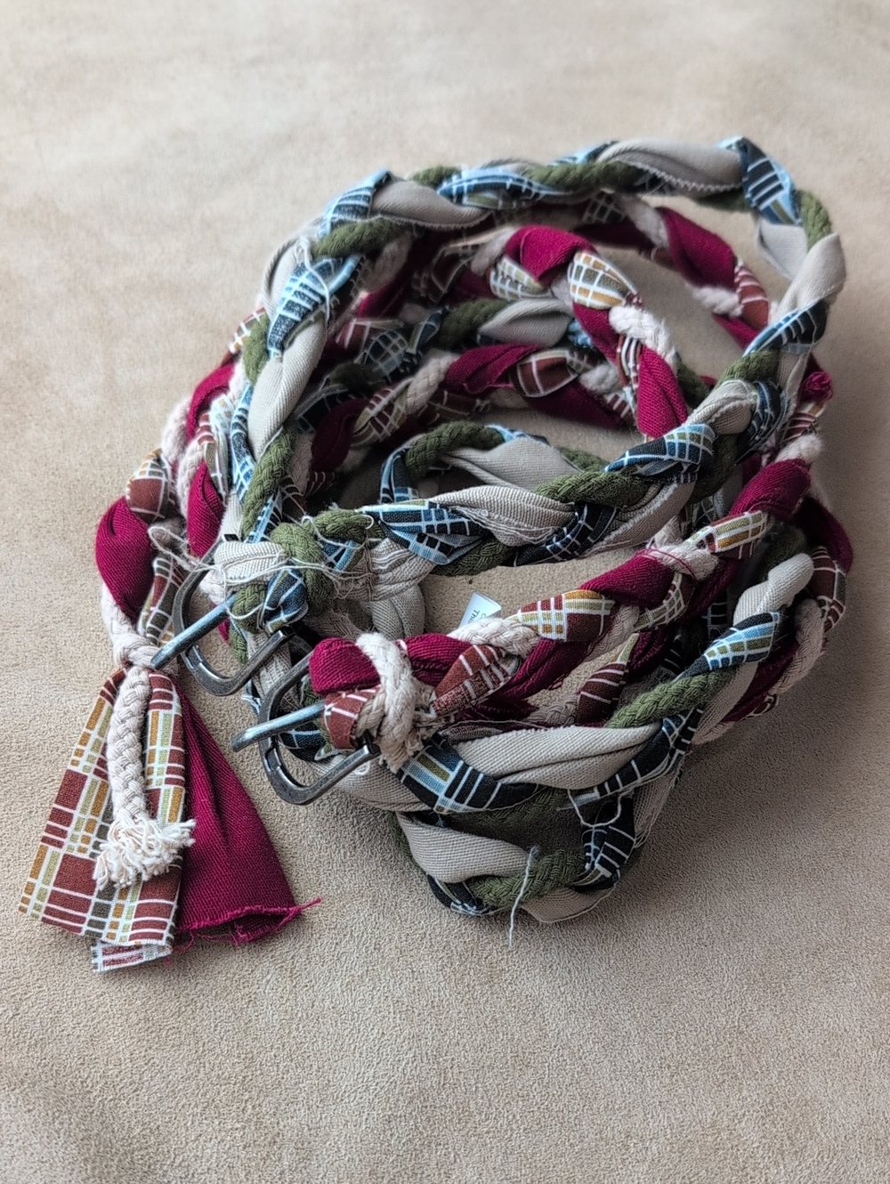 Bundle of TWO Braided Multicolor Fabric Waist Belts
